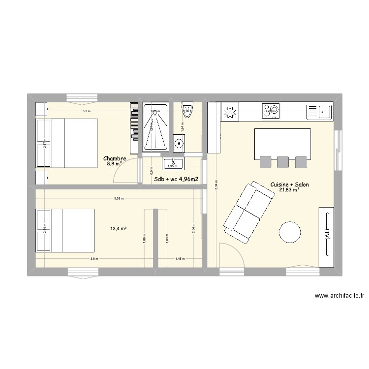 Castries 3. Plan de 7 pièces et 49 m2
