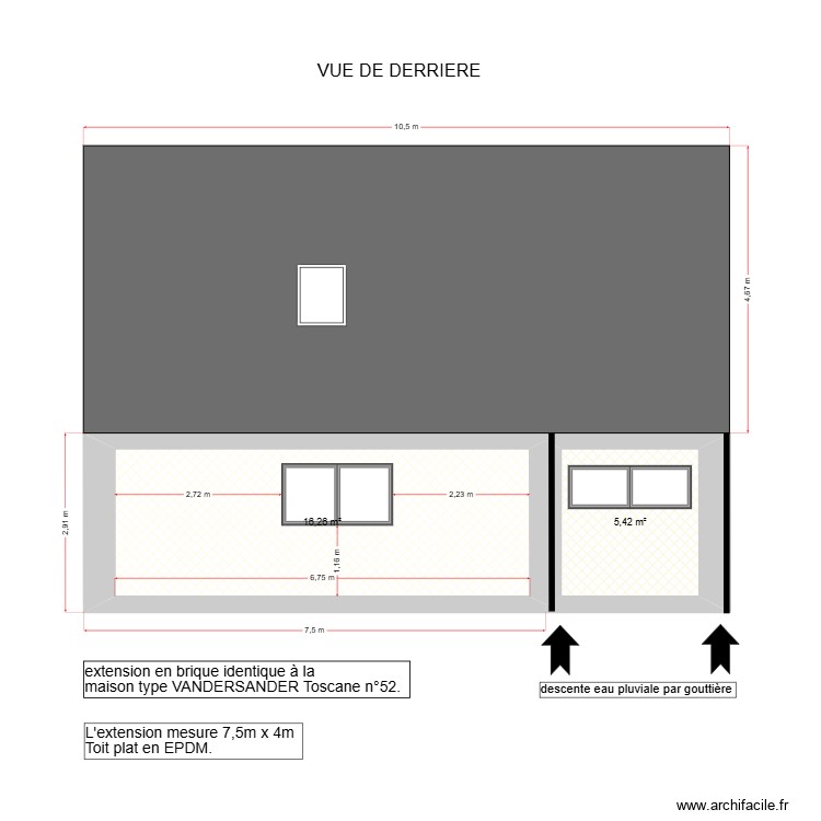 facade arri&egrave;re avec extension. Plan de 0 pièce et 0 m2