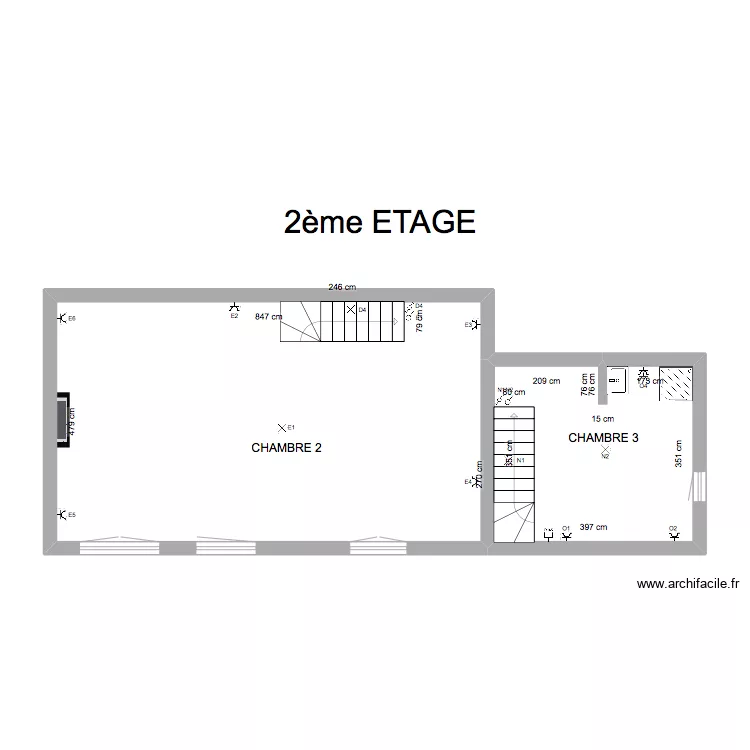 Jupille 2&egrave;me. Plan de 2 pièces et 54 m²