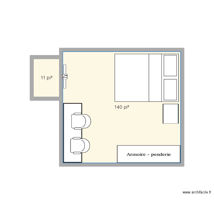 Chambre Cédrick. Plan de 2 pièces et 14 m2