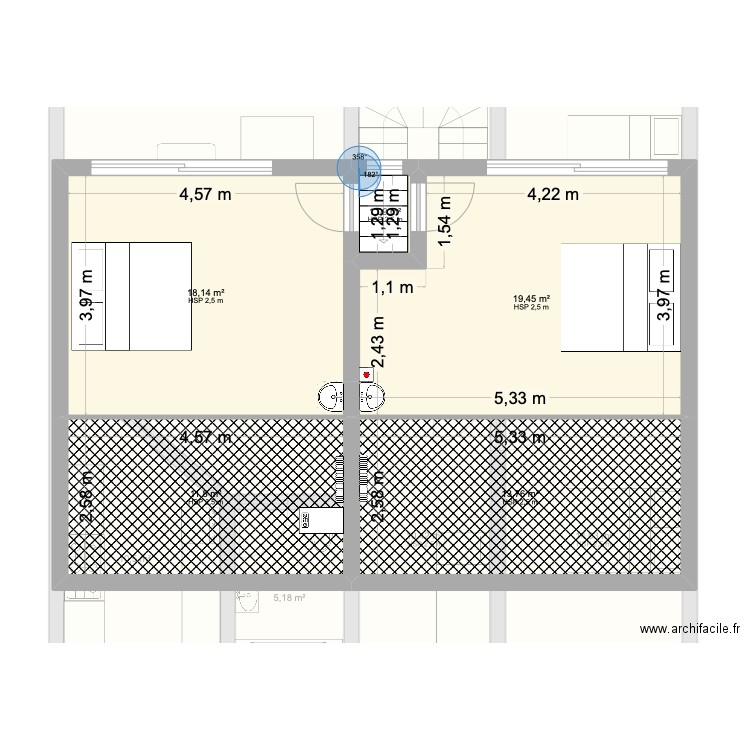Mons Coloc. Plan de 13 pièces et 157 m2