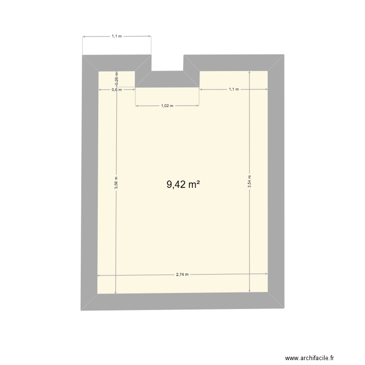 CuisineDidouche. Plan de 1 pièce et 9 m2