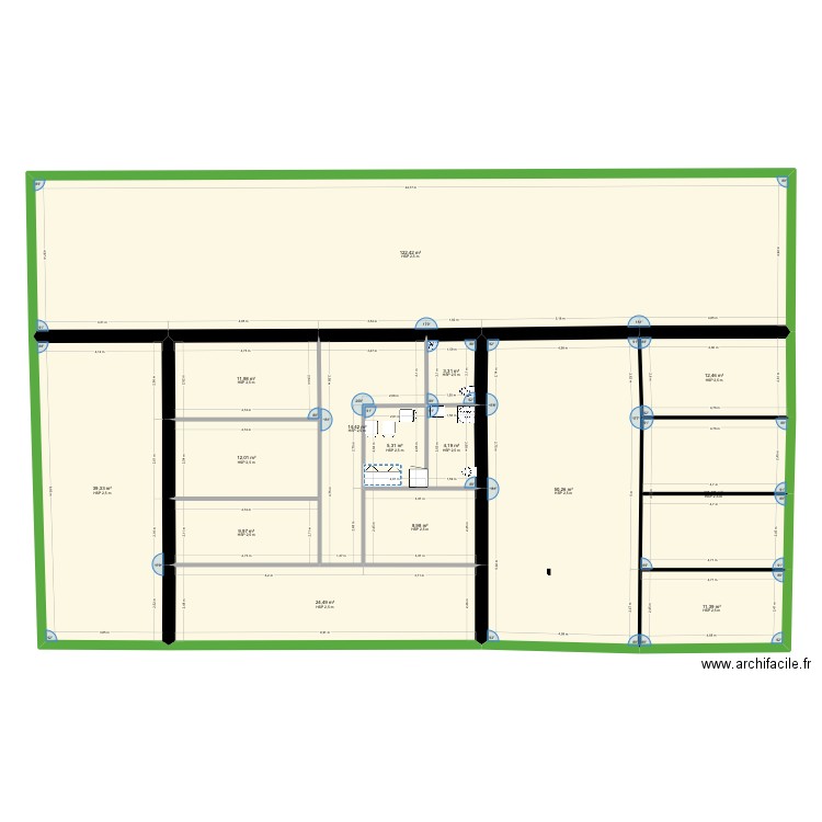 Cabinet. Plan de 15 pièces et 354 m2