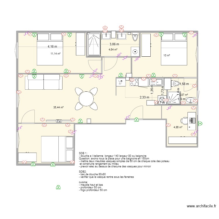 VF paris 18 VF. Plan de 6 pièces et 69 m2