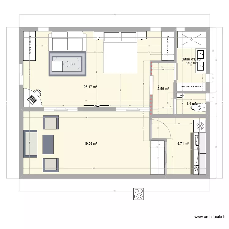 Studio 36 M2 + Terrasse 15 M2. Plan de 