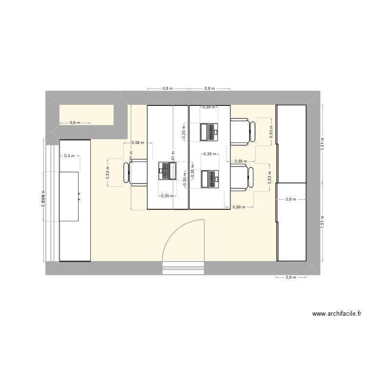 infirmerie siège. Plan de 2 pièces et 14 m2