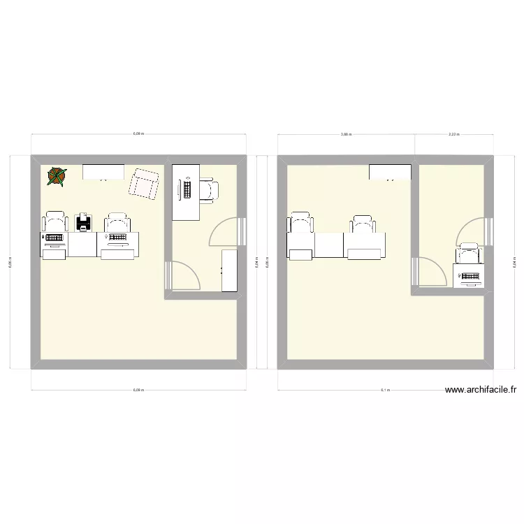 infirmerie si&egrave;ge. Plan de 4  et 60 m²