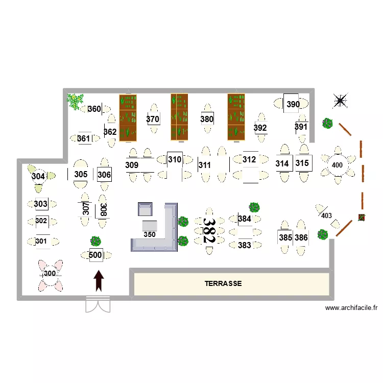 TERRASSE RESTO ETE 2026. Plan de 1  et 15 m²