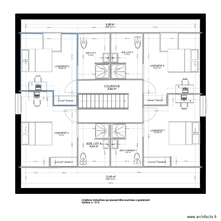 Flamand Rose. Plan de 11 pièces et 106 m2