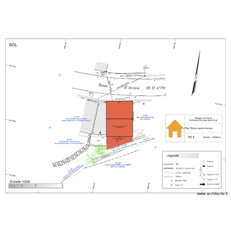 PC 5 Plan toiture après travaux. Plan de 1 pièce et 32 m2