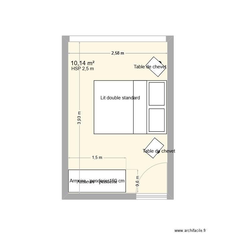 CHAMBRE PARENTALE. Plan de 1 pièce et 10 m2