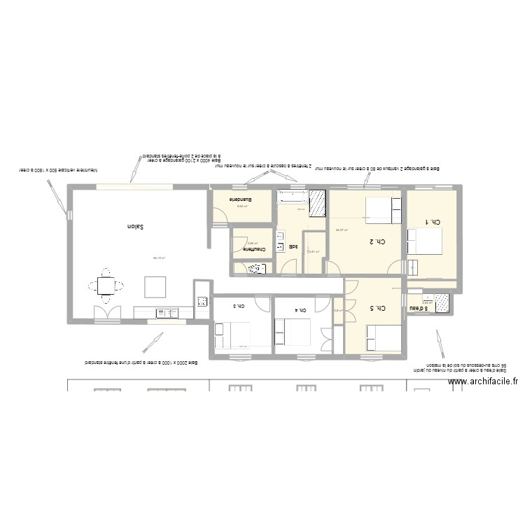 Bouilladisse projet Rénovation Urbanisme Façade nord. Plan de 8 pièces et 101 m2