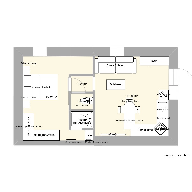 appart rdc fourques base. Plan de 5 pièces et 34 m2