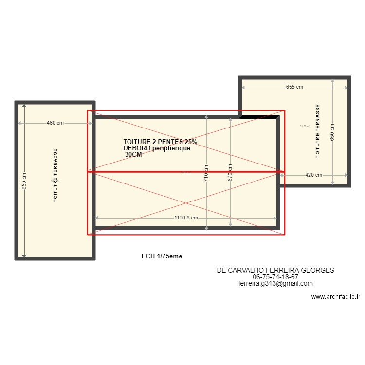 plan toitures. Plan de 3 pièces et 151 m2