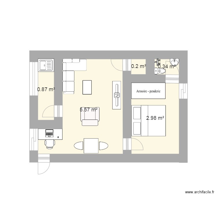 2 pièces. Plan de 0 pièce et 0 m2