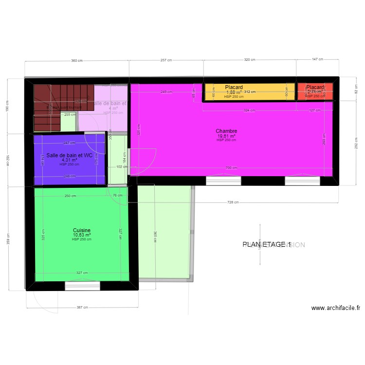 ETAGE PRESENT SANS COULOIR VAR  2. Plan de 11 pièces et 89 m2