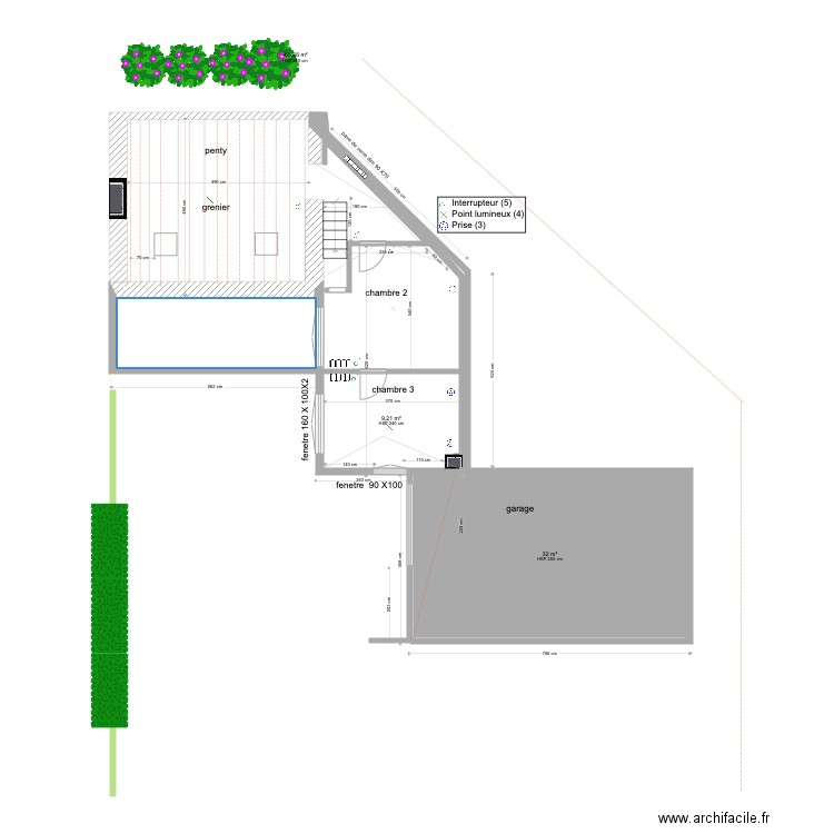 ELECTRICITE EXISTANT TREDREZ ETAGE . Plan de 4 pièces et 51 m2