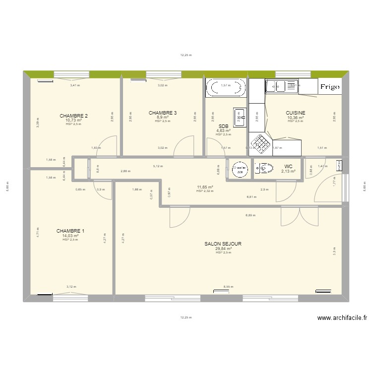 ROULAND. Plan de 9 pièces et 93 m2