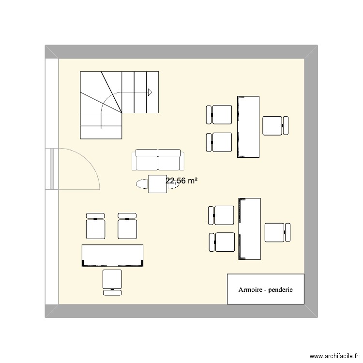 local. Plan de 1 pièce et 23 m2