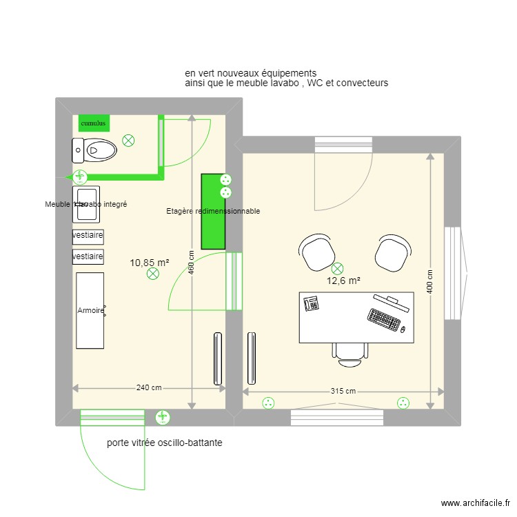 projet tour 4 la regue verte 1. Plan de 2 pièces et 23 m2