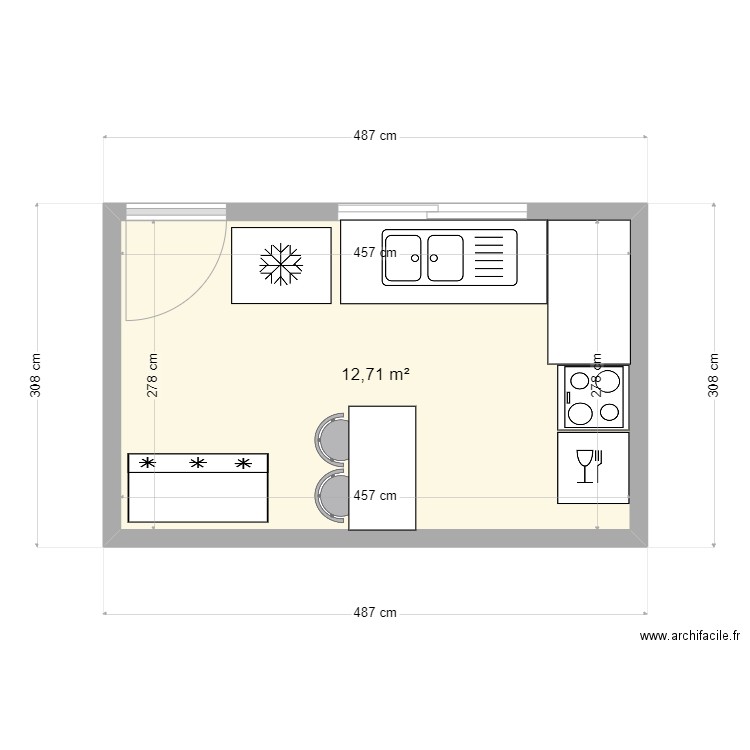 MODELE DE CUISINEE. Plan de 1 pièce et 13 m2