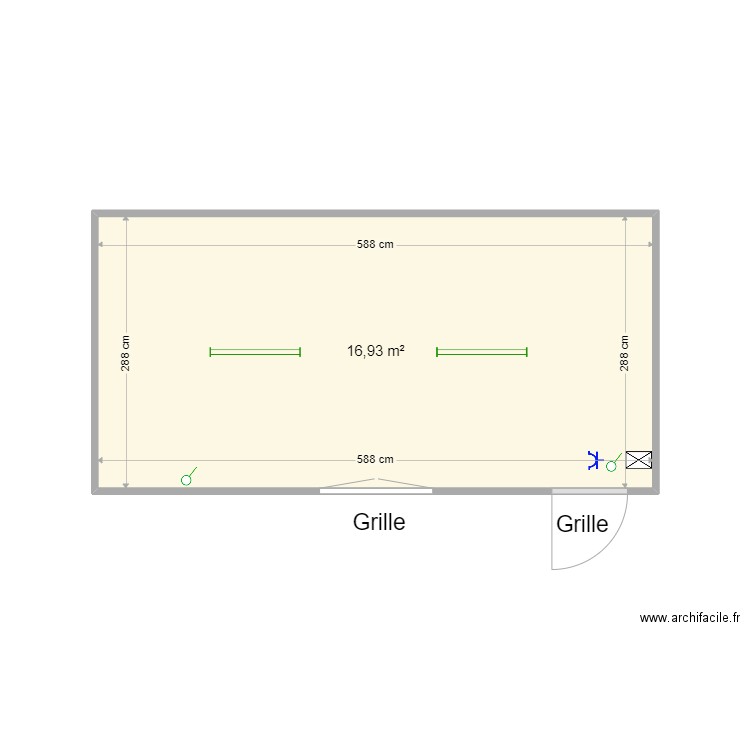 62591. Plan de 1 pièce et 17 m2