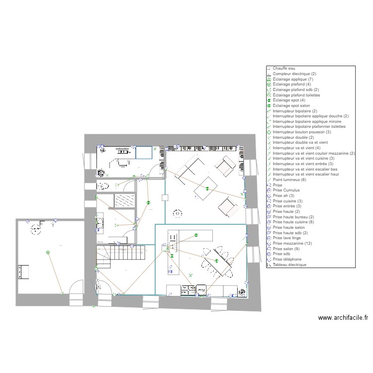 PLAN RDC 2eme VOLET éléctricité LUMIERE. Plan de 0 pièce et 0 m2