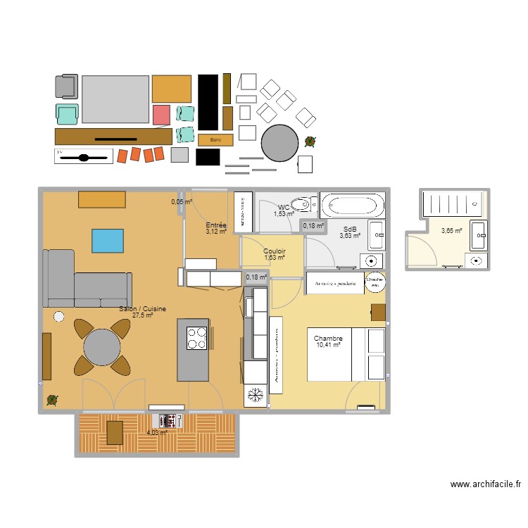 Appart 2. Plan de 11 pièces et 56 m2