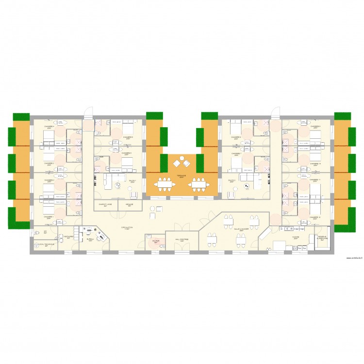 UNITE APPARTEMENTS. Plan de 43 pièces et 614 m2