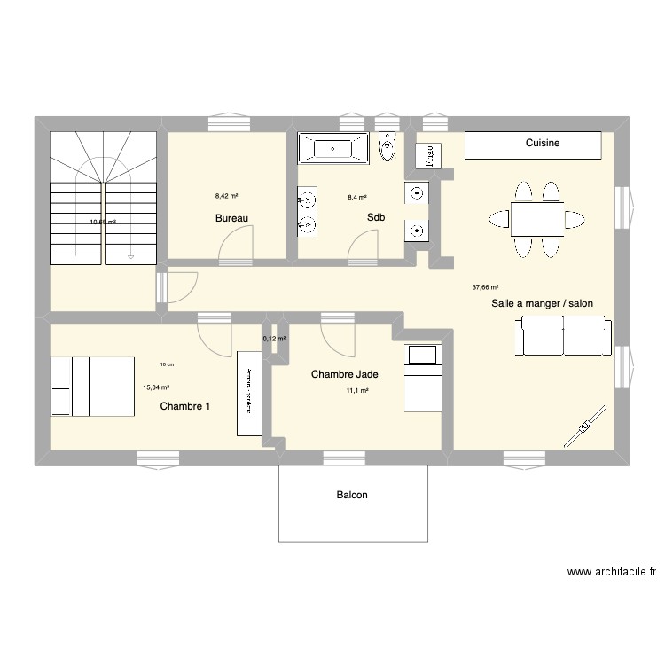 Vieux Thann 1 ieme étage Vers 2. Plan de 7 pièces et 91 m2