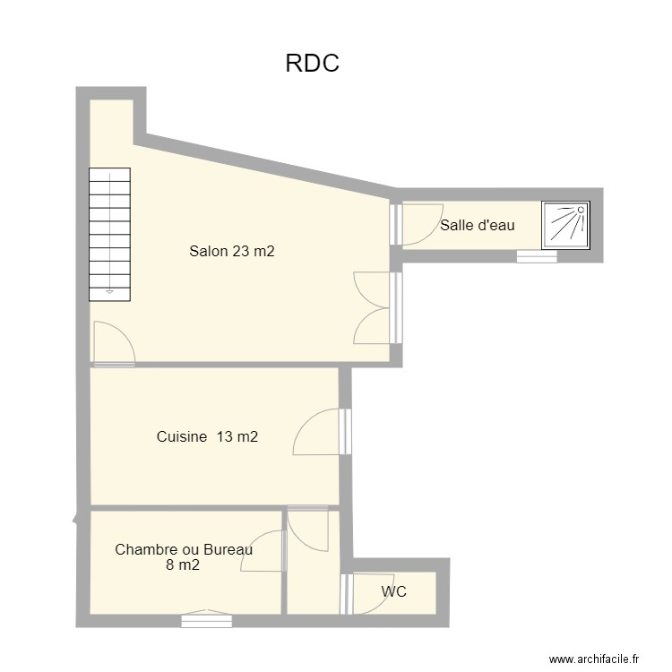 Delom rdc. Plan de 6 pièces et 51 m2