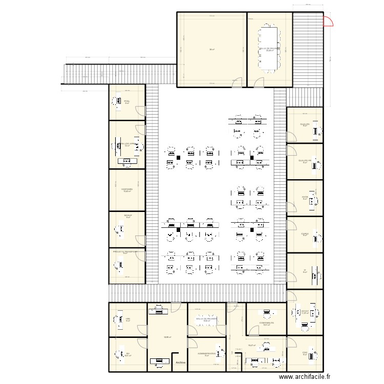 Open space V10. Plan de 21 pièces et 258 m2