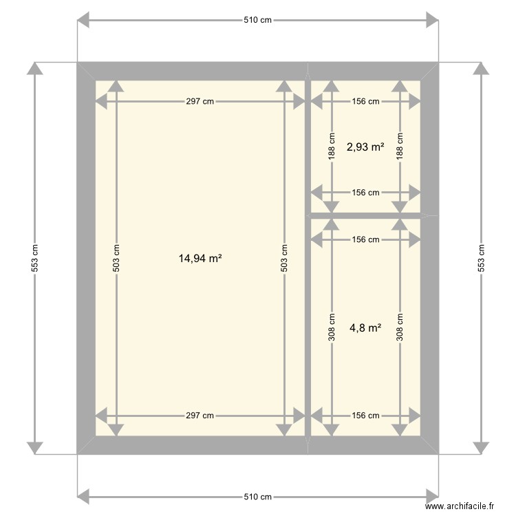 Olivier. Plan de 3 pièces et 23 m2