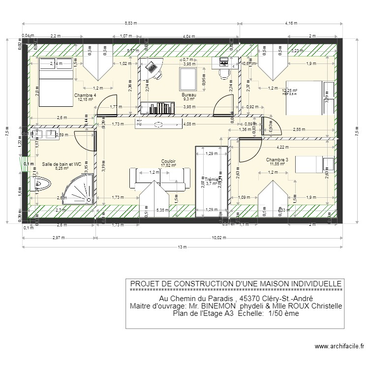 Etage 05 Mars 22. Plan de 14 pièces et 191 m2