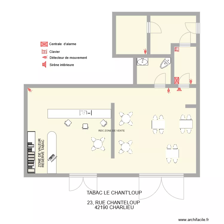 TABAC LE CHANT LOUP Alarme anti intrusion . Plan de 