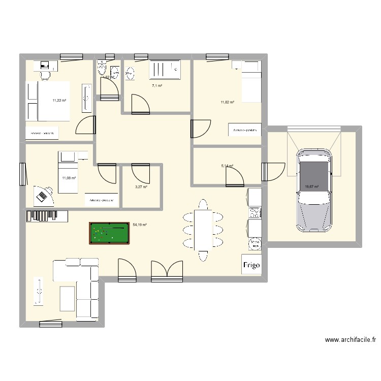 plan 1. Plan de 9 pièces et 125 m2