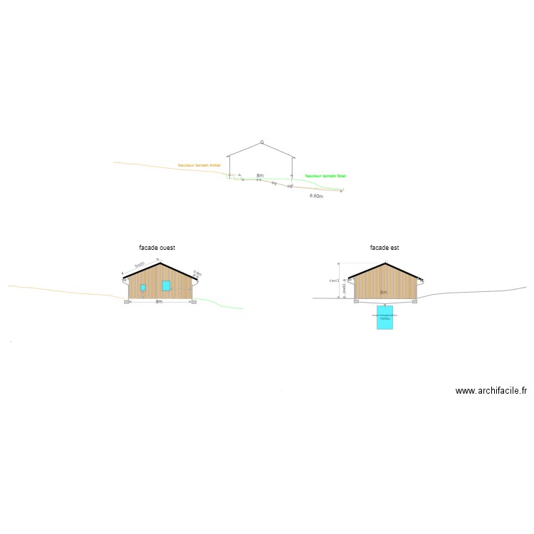 plan de facades. Plan de 0 pièce et 0 m2