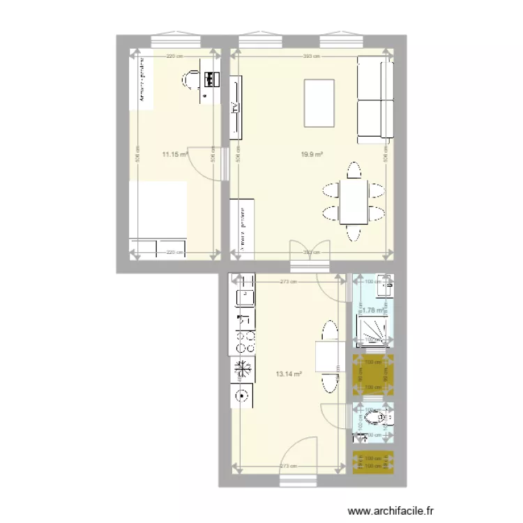 Izabella am&eacute;nag&eacute; chambre et salon. Plan de 