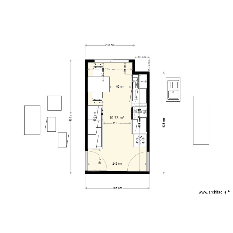 VERRERIE CUISINE1. Plan de 1 pièce et 11 m2