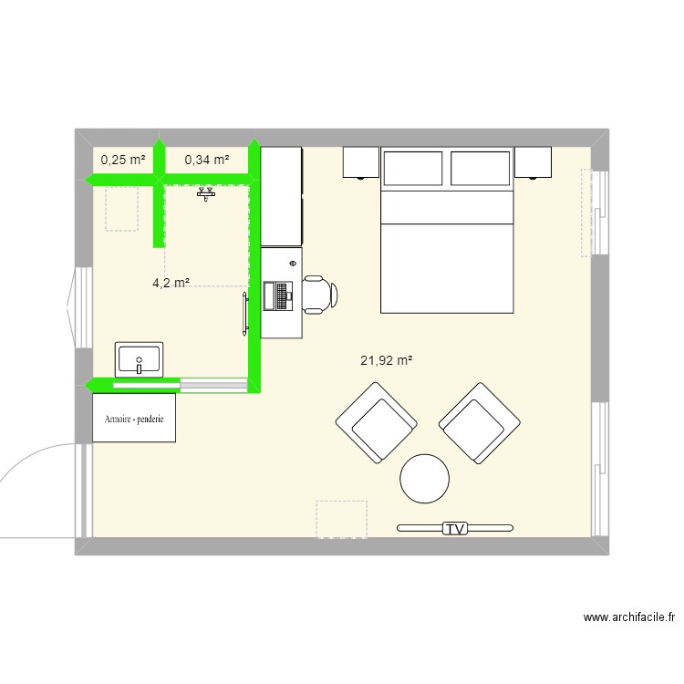 Etable. Plan de 4 pièces et 27 m2