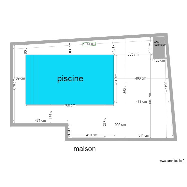 piscine. Plan de 1 pièce et 106 m2