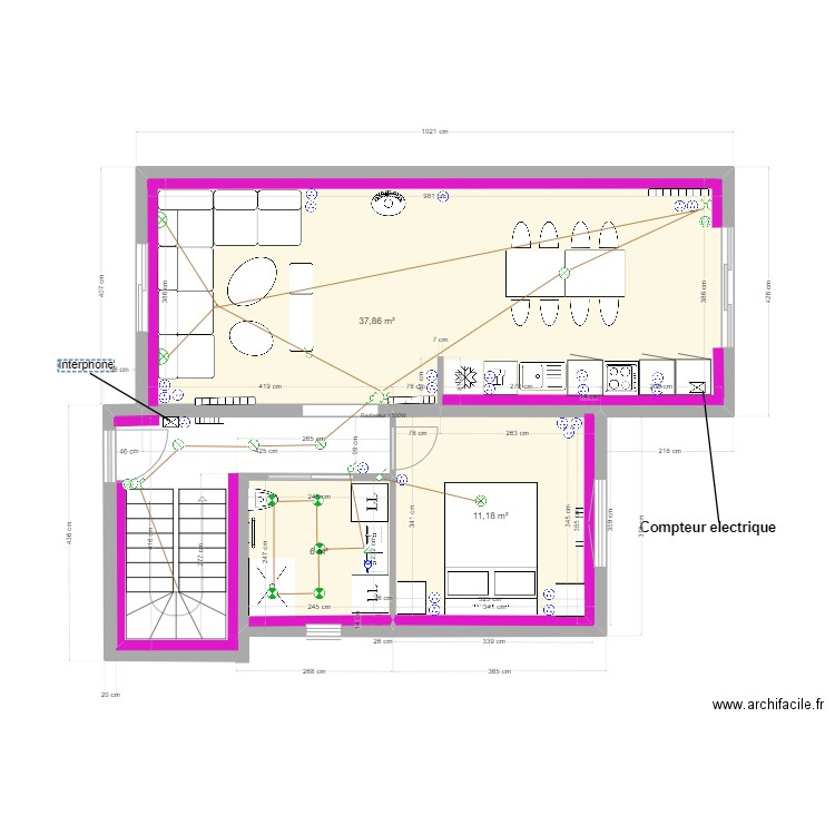 LEROUX LA BAULE PLAN ELECTRIQUE RDC 00. Plan de 3 pièces et 55 m2