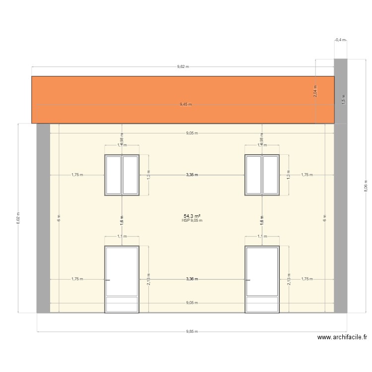 facade nord maison 2APP après travaux. Plan de 1 pièce et 54 m2