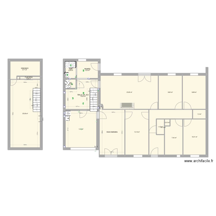LDL58. Plan de 19 pièces et 166 m2