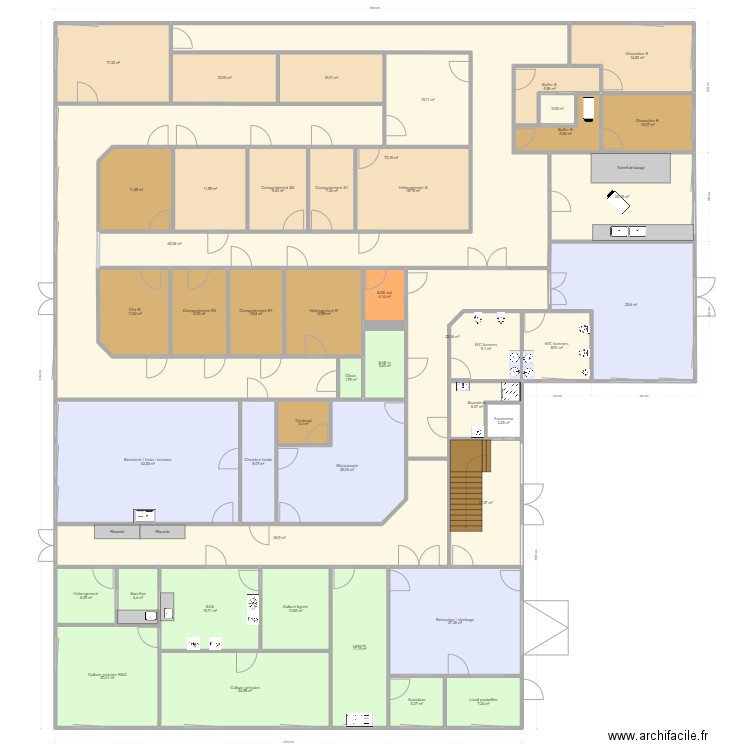 Implantation 18. Plan de 46 pièces et 719 m2