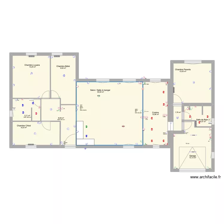 Maison Seignieres prises electrique . Plan de 