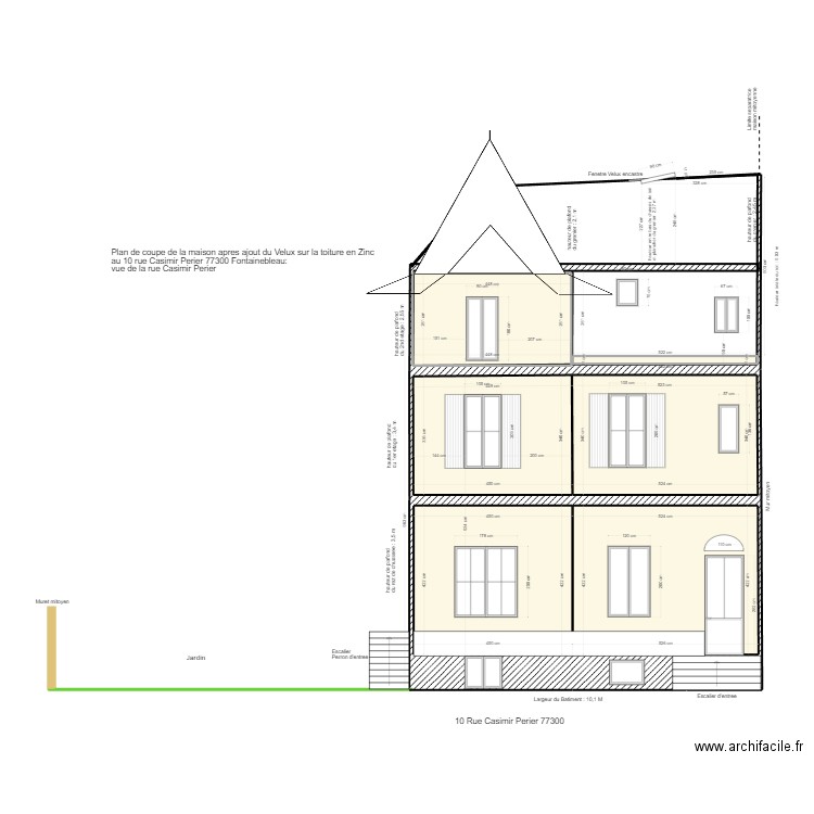 plan de coupe maison Thomery apres installation Velux. Plan de 6 pièces et 87 m2