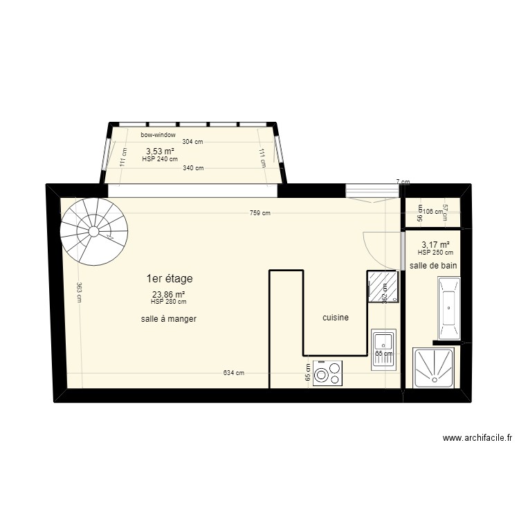 pavillon 1er étage 24. Plan de 3 pièces et 31 m2