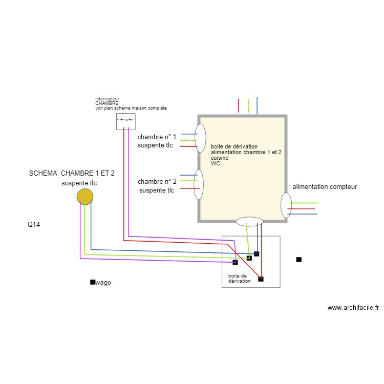  Q14 éclairage direct 1 point  chambre1 et 2. Plan de 0 pièce et 0 m2