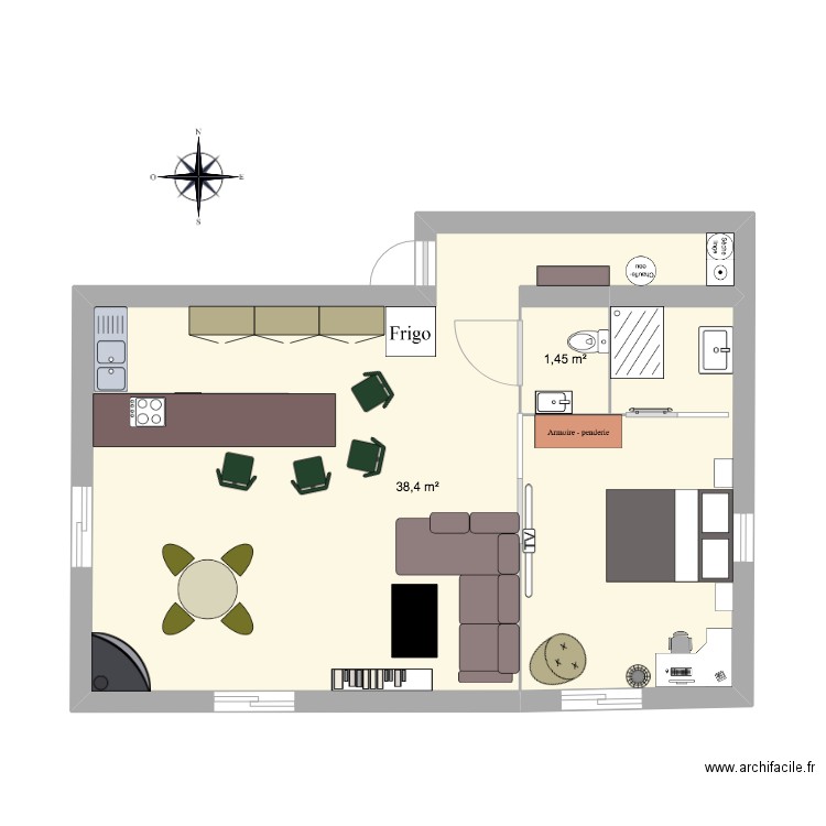 maison hent menez poraon. Plan de 2 pièces et 40 m2